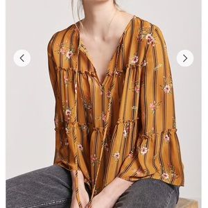 Forever 21 Blouse, Brown Size Small Striped and Floral